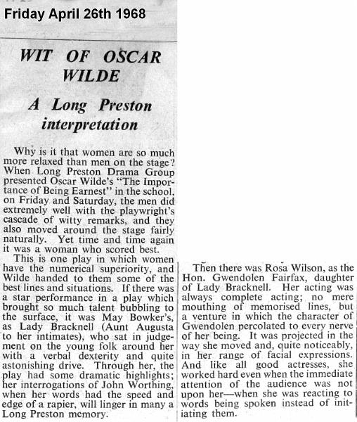 Drama Group - Oscar Wilde a- Apr 1968.JPG - Long Preston Drama Group - Oscar Wilde - Apr 1968 - Review page 1